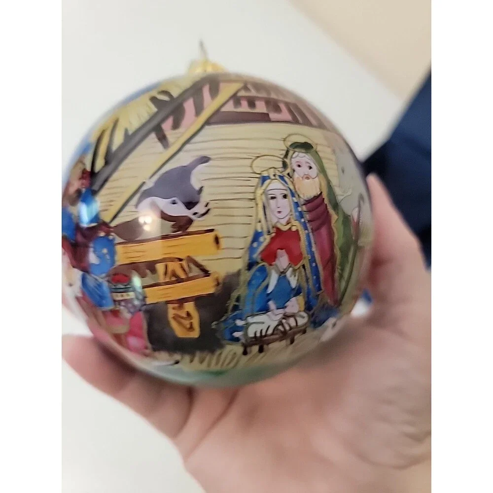 Li Bien 2003 Christmas Ornament Nativity Scene Mary Joseph Jesus Glass Globe
